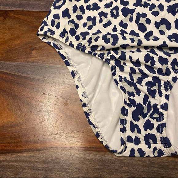 NEW Athena One Piece Swimsuit Blue Leopard Plunge Strappy Corset Back Leopard 8 - Picture 10 of 11